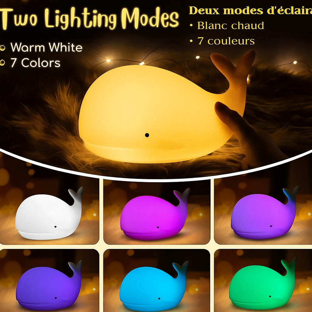 Veilleuse LED tactile en forme baleine, capybara, pingouin, lapin